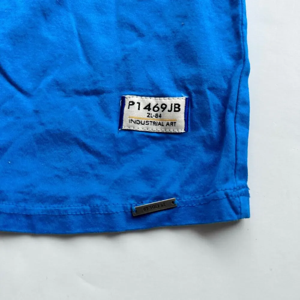 14.kids.69 Blue Scooter Graphic T-shirt Kids Size 6 Short Sleeve